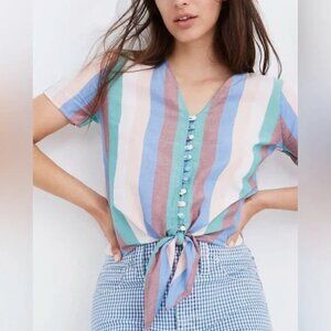 Madewell Novel Tie-Front Button Top in Flagstaff Stripe size Small